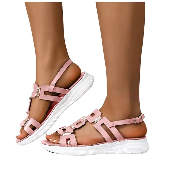 Dakaela Platform Sandals Women Memory Foam Strappy Orthopedic Wedges Slip on Slides Comfortable Summer Beach Walking Shoes with Back Strap Red Size 8.5