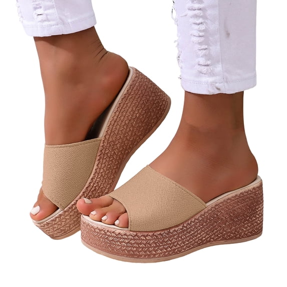 Dakaela Platform Sandals Women Slip on Espadrille Bohemia Wedge Sandal Comfortable Open Toe Dressy Beach Summer Slides Shoes Khaki Size 9.5