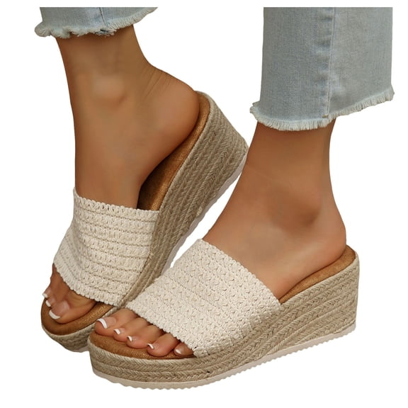Dakaela Platform Sandals Womens Slip on Wedge Mules Espadrille Bohemia Casual Open Toe Slides Summer Beach Slippers Shoes White 7.5