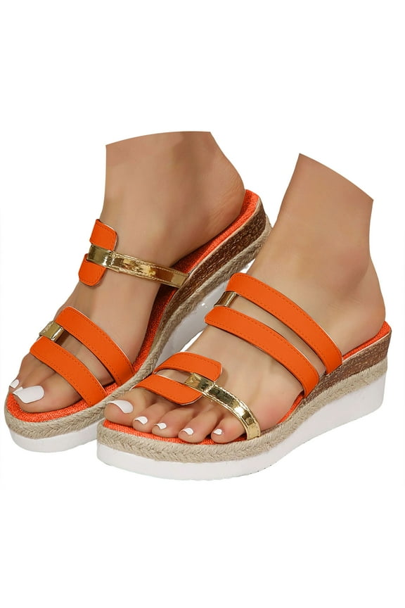 Platform Sandals for Women Slip on Espadrille Bohemia Wedge Shoes Dressy Summer Slides Red 8.5