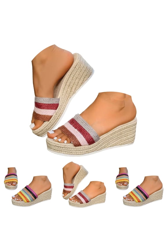 Platform Sandals for Women Summer Dressy Slip on Wedge Slides Espadrille Open Toe Knit Summer Beach Dress Mule Heels Shoes Size 6-10 Colorful