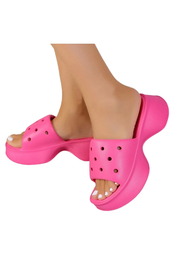 Platform Slides for Women Cushioned Slip on Sandals Open Toe Fashion Walking Shoes