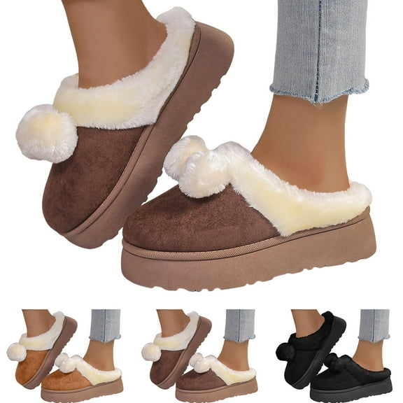 Dakaela Platform Slippers for Women Suede Fuzzy Winter House Home Shoes Memory Foam Indoor Outdoor Walking Mules Black 7.5