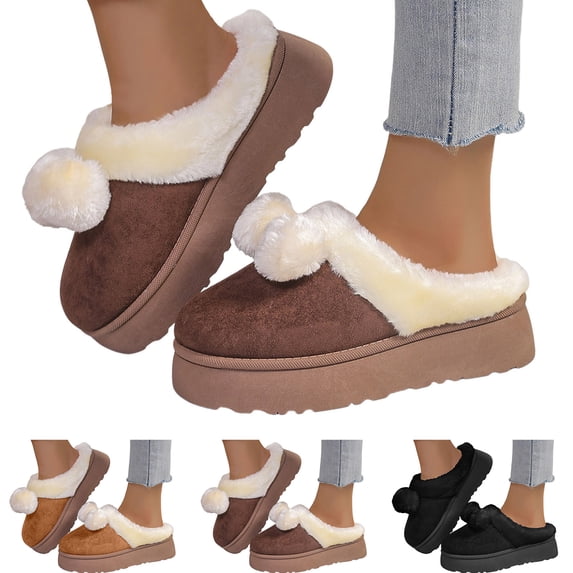 Dakaela Platform Slippers for Women Suede Fuzzy Winter House Home Shoes Memory Foam Indoor Outdoor Walking Mules Black 7