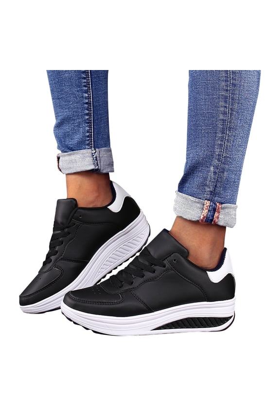 Platform Sneakers for Women Air Cushion Walking Running Shoes Orthopedic Slip on Wedges Black 6.5