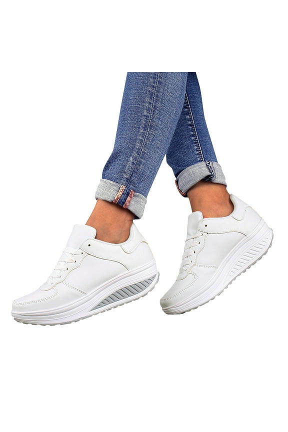 Platform Sneakers for Women Air Cushion Walking Running Shoes Orthopedic Slip on Wedges White 6.5