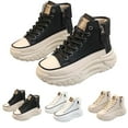 thumbnail image 1 of Dakaela Platform Sneakers for Women Lace Up Side Zipper High Top Leather Canvas Shoes Chunky Sole Memory Foam Tennis Casual Sneakers,Black 5.5, 1 of 8