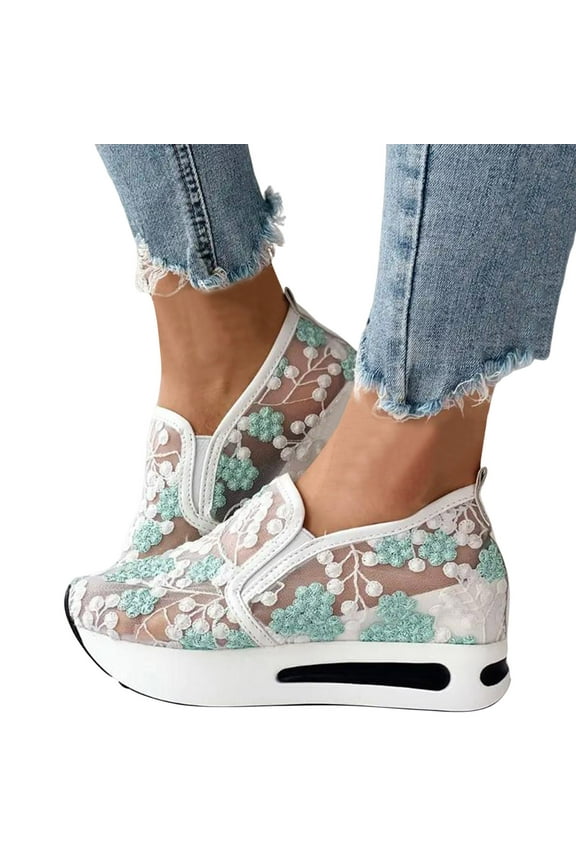 Platform Slip on Shoes for Women Mesh Wedge Summer Walking Sandals Casual Tennis Sneakers