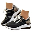 thumbnail image 1 of Dakaela Platform Wedge Sneakers for Women Leather Upper Fashion Casual Lace up Low Top Walking Shoes with Arch Support,Black Size 5.5, 1 of 5