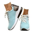 thumbnail image 1 of Dakaela Platform Wedge Sneakers for Women Leather Upper Fashion Casual Lace up Low Top Walking Shoes with Arch Support,Sky Blue Size 6.5, 1 of 5