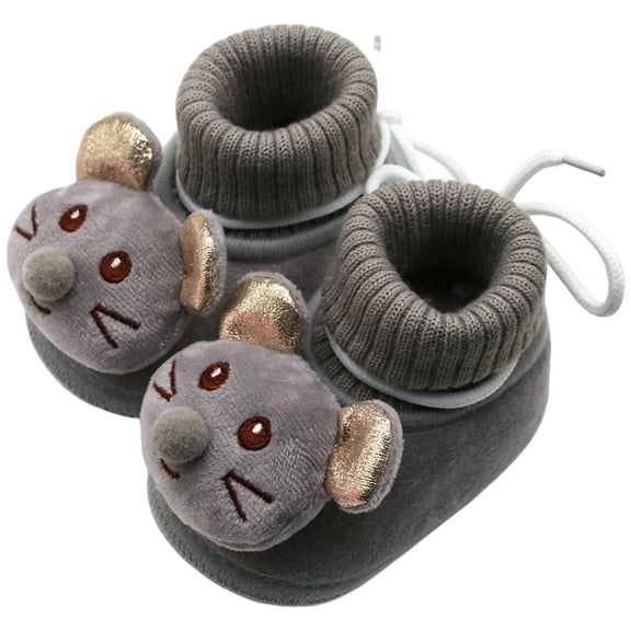 Dakaela Plush Baby Booties Newborn First Walkers Crib Shoes Toddler Infant Boy Girl Winter Fleece Fuzzy Indoor Slippers Grey