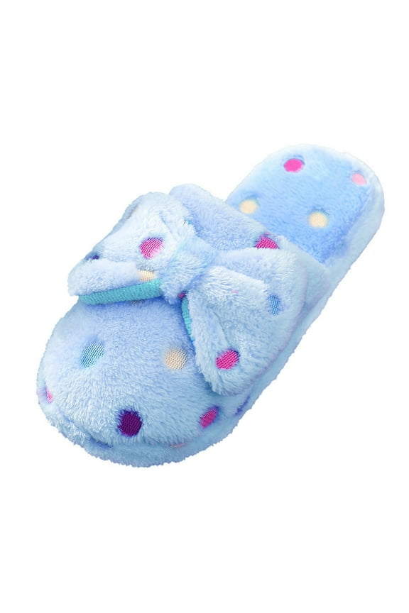 Plush House Slippers for Women Bowknot Fuzzy Home Shoes Indoor Bedroom Walking Slides Size 6-9