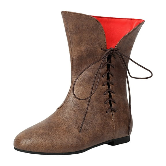 Dakaela Retro Western Ankle Boots for Women Lace up Wide Calf Booties Vintage Winter Work Boot Brown 12