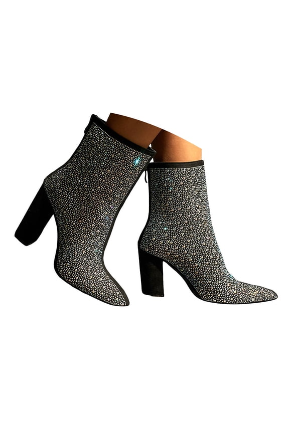 Rhinestone Boots for Women Chunky Heeled Sparkly Platform Ankle Booties Wedding Glitter Shoes