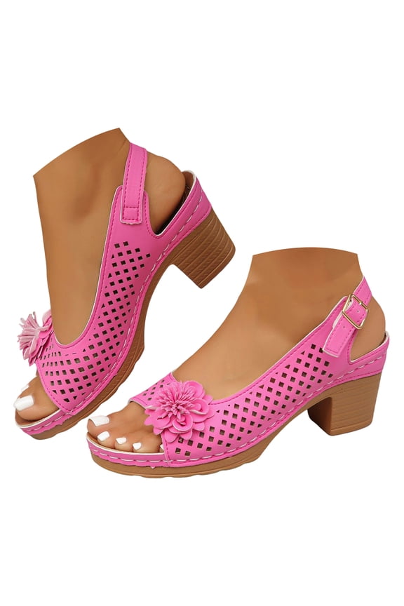 Sandals for Women 2025 Open Toe Slingback Dress Pumps Hollow out Wedge Flower Dance Shoes