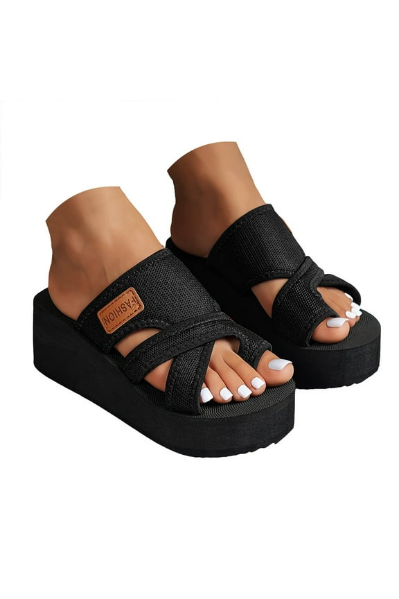 Sandals for Women 2025 Summer Beach Hollow Mesh Slides Platform Wedge Orthopedic Slip on Shoes