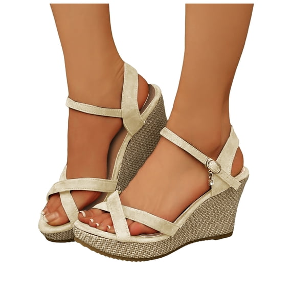 Dakaela Sandals for Women 2026 Comfortable Wedge Platform Strappy Espadrilles Ankle Strap Open Toe Beach Summer Shoes White 8.5