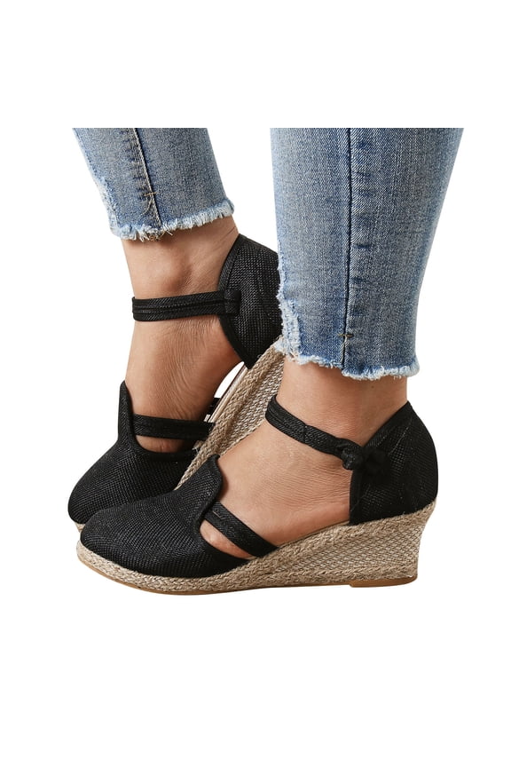 Sandals for Women Closed Toe Espadrille Wedge Sandal Ankle Strap Dressy Platform Casual Shoes