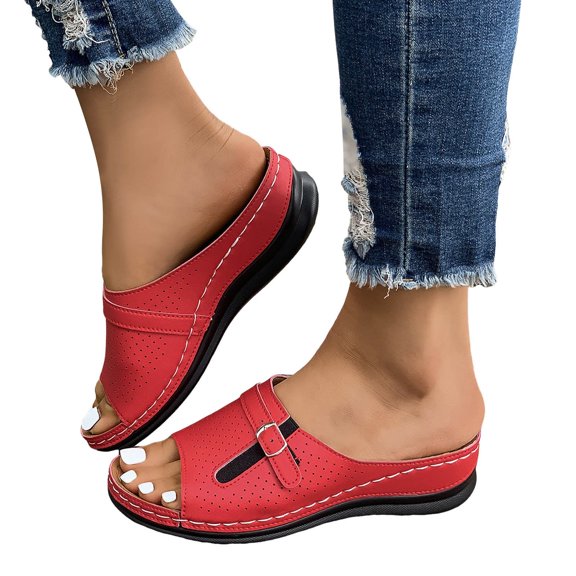 Dakaela Sandals for Women Wedge Slip on Dressy Summer Beach Shoes Arch Support Casual Slides