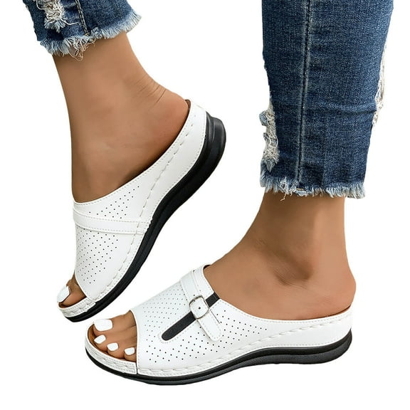 Dakaela Sandals for Women Wedge Slip on Dressy Summer Beach Shoes Arch Support Casual Slides