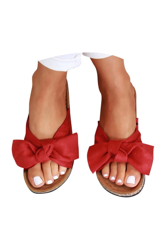 Slide Sandals for Women Slip on Flip Flops Bow Summer Slippers Cork Footbed Flats Shoes