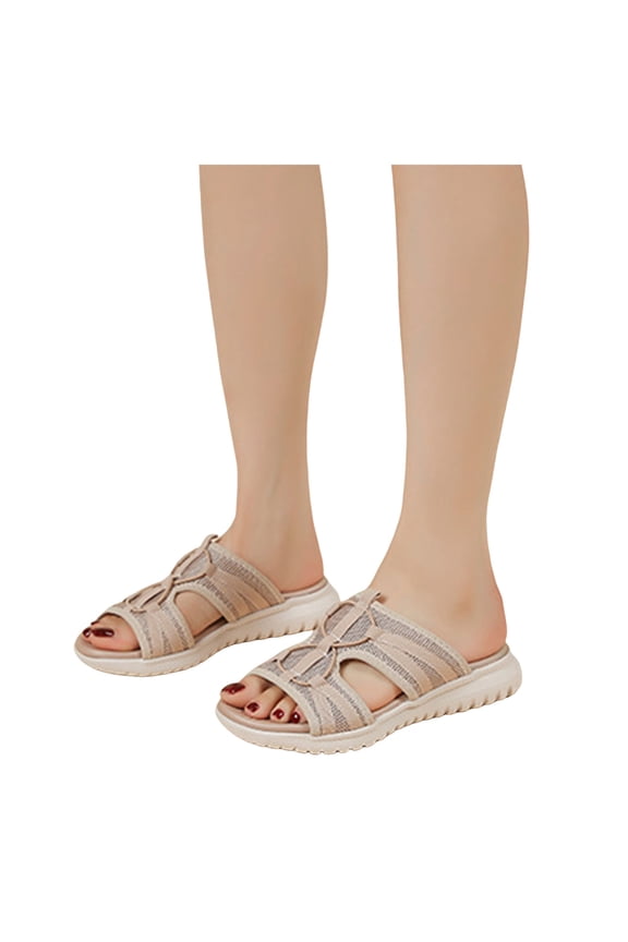 Slides Sandals for Women Breathable Mesh Sports Athletic Casual Slippers Lightweight Memory Foam Non Slip Walking Shoes with Arch Support Size 6-10 Khaki