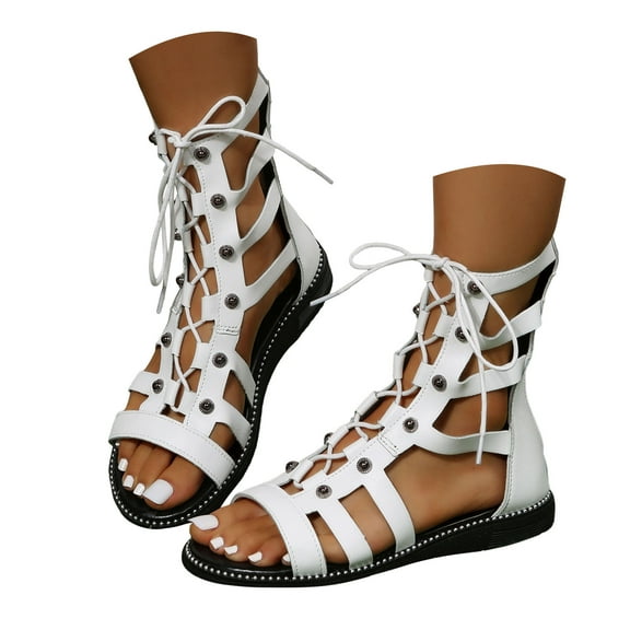 Dakaela Slip on Flat Gladiator Sandals for Women Ankle Strap Open Toe Strappy Dressy Summer Shoes