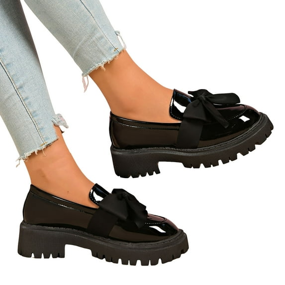 Dakaela Slip on Loafers for Women Comfortable Platform Chunky Penny Loafer Business Office Work Casual Shoes Black 8