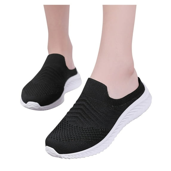 Dakaela Slip on Mule Sneakers for Women Knit Walking Shoes Memory Foam Casual Slide Slippers Black 10
