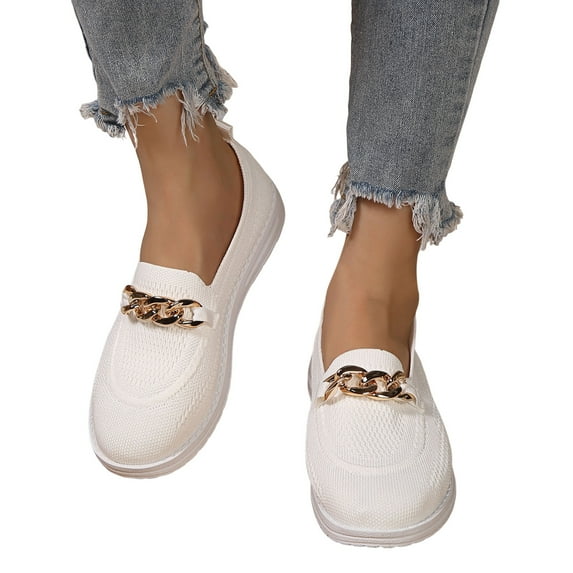 Dakaela Slip on Shoes for Women Mesh Breathable Walking Loafers Casual Work Flat Sneakers White 7.5