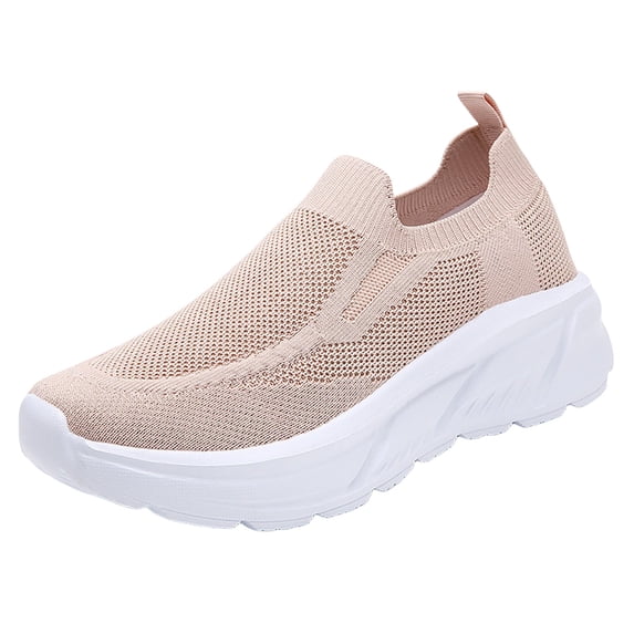 Dakaela Slip on Sneakers for Women Arch Support Memory Foam Walking Shoes Mesh Knit Casual Flats Pink 6.5