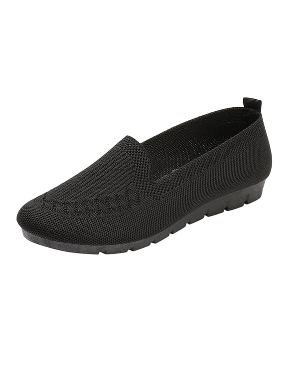 Slip on Sneakers for Women Lightweight Mesh Walking Shoes Low Wedge Casual Work Loafers Black 7