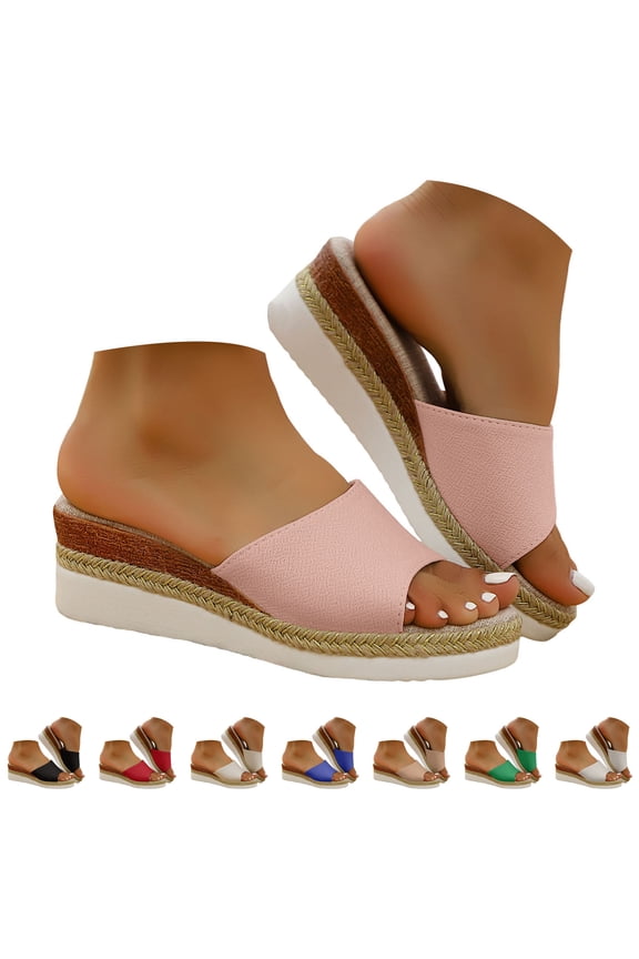 Slip on Wedge Sandals for Women Open Toe Platform Slides Espadrilles 2.16 Inch Comfortable Dressy Beach Summer Mules Shoes Black 8