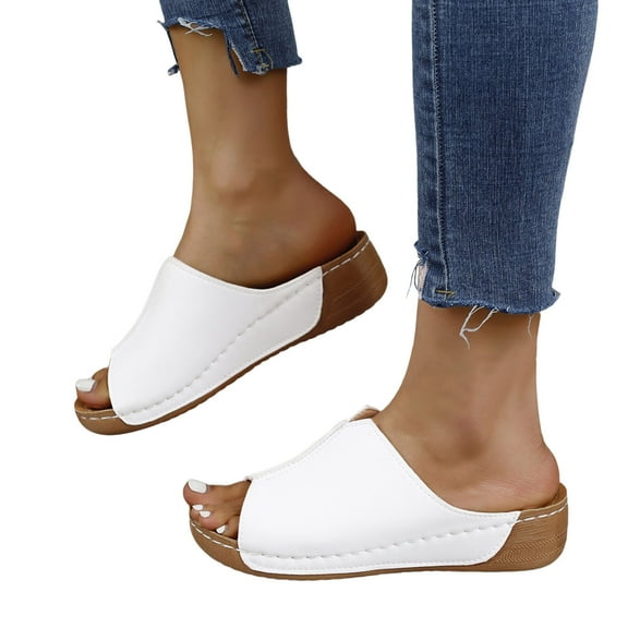 Dakaela Slip on Wedge Sandals for Women Open Toe Slide Walking Shoes with Arch Support Sizes 6-9