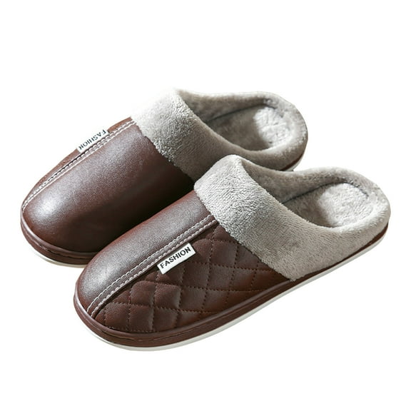 Dakaela Slippers for Women Men Leather Fuzzy Bedroom House Shoes Plush Indoor Outdoor Winter Slip on Slides