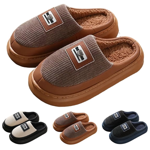 Dakaela Slippers for Women Men Memory Foam Slip on Casual Fuzzy Plush House Shoes Platform Indoor Outdoor Bedroom Slippers Black 11