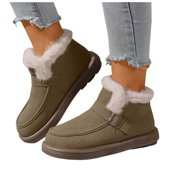Dakaela Snow Boots for Women Suede Warm Fleece Lined Winter Ankle Booties Comfortable Anti Slip Outdoor Walking Shoes Green 9