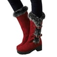 thumbnail image 1 of Dakaela Snow Winter Boots for Women Mid Calf Slip on Booties Round Toe Chunky Heel Knee High Boots, 1 of 7