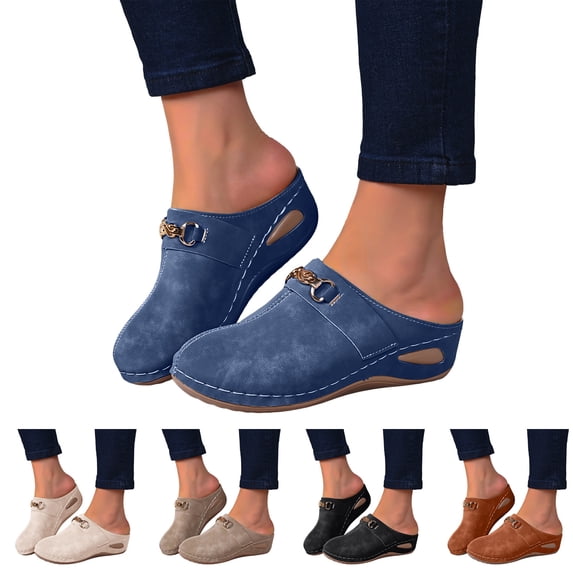Dakaela Suede Closed Toe Clogs Women Arch Support Wedge Slip on Mules Orthopedic Backless Walking Shoes Indoor Outdoor (Beige,6)