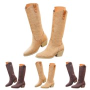 Dakaela Suede Cowboy Boots for Women Western Cowgirl Knee High Boots Pull on Winter Country Dress Shoes Brown 6