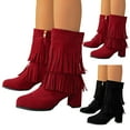 thumbnail image 1 of Dakaela Suede Tassel Ankle Boots for Women Fringe Western Wide Mid Calf Booties Side Zipper Pull on Dress Winter Boots Black 7, 1 of 7