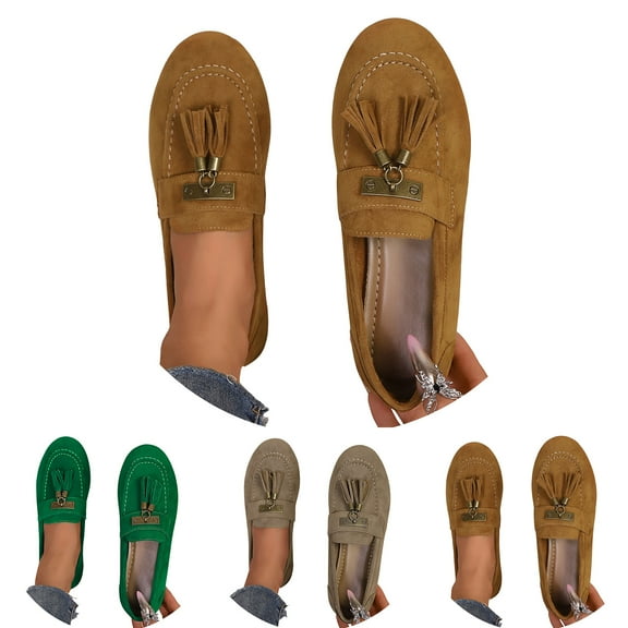 Dakaela Suede Tassel Loafers for Women Comfortable Slip on Work Flats Shoes Lightweight Casual Dress Driving Moccasins Brown 6