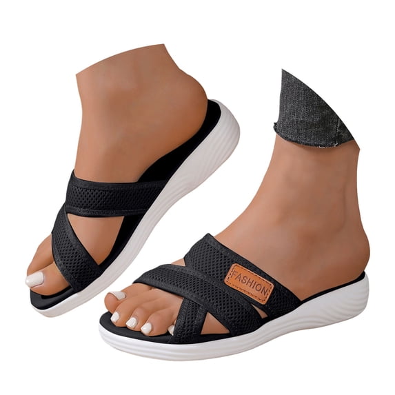 Dakaela Summer Sandals for Women 2025 Hollow Mesh Walking Slides Non Slip Beach Flats Water Shoes