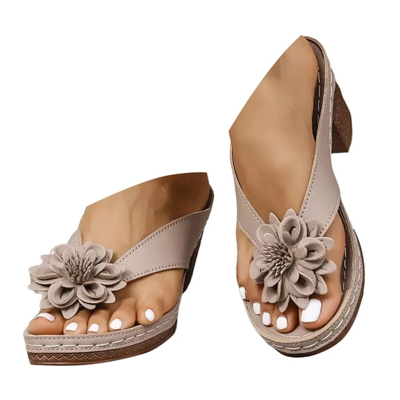 Dakaela Summer Sandals for Women 2025 Orthopedic Dressy Chunky Heels Flip Flops Thong Flower Shoes