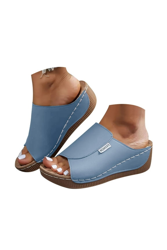Summer Sandals for Women 2025 Platform Arch Support Wedge Slides Orthotic Leather Walking Shoes