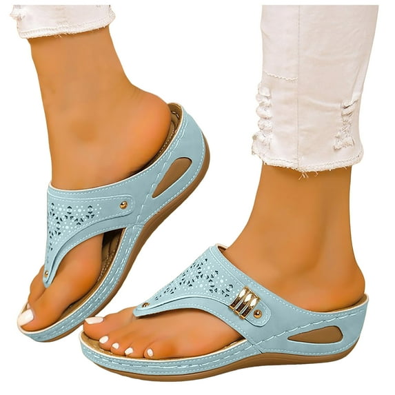 Dakaela Summer Sandals for Women Arch Support Orthotic Flip Flops Non Slip Wedge Walking Slippers