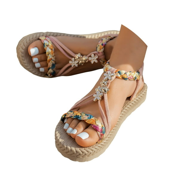 Dakaela Summer Sandals for Women Casual Bohemian Beach Orthopedic Flat Shoes Ankle Strap Flip Flops