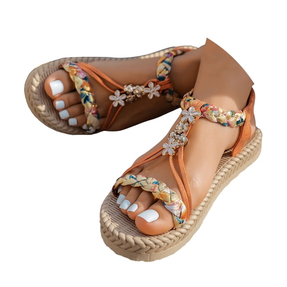 Dakaela Summer Sandals for Women Casual Bohemian Beach Orthopedic Flat Shoes Ankle Strap Flip Flops