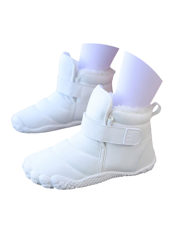 Toddler Boots Girls Boys Wide Winter Snow Boot Kids Zero Drop Barefoot Hiking Shoes Indoor Outdoor Fleece Sneakers White Size 1.5