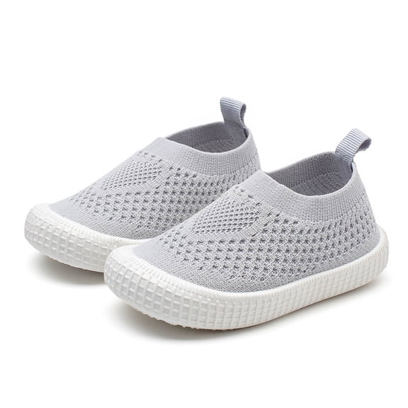 Dakaela Toddler Boy Girl Mesh Sneakers 3-12Months Baby Knitted Walking Slip on Shoes 3T 4T Little Kid Breathable Soft Sole Outdoor Shoes Grey Size 4.5